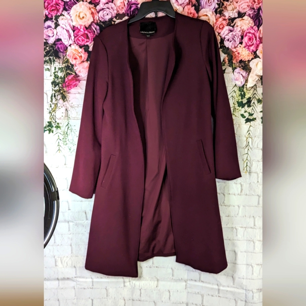 Harlowe & Graham maroon longline open front jacket size s